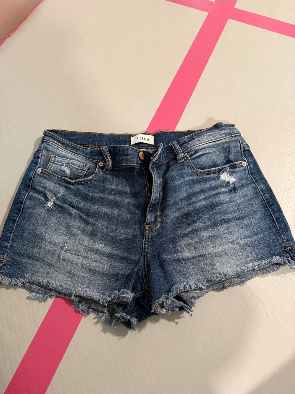pistola Blue Distressed Denim Jean Shorts